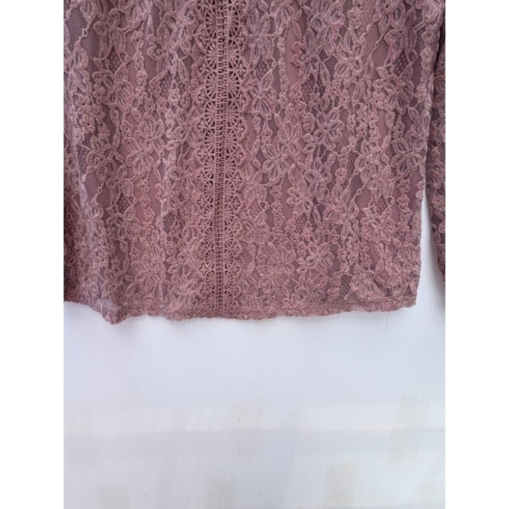 Cable &‎ Gauge Womens Lace Blouse Top Large Pink Ruffle Long Sleeve Keyhole Chic - Picture 4 of 10